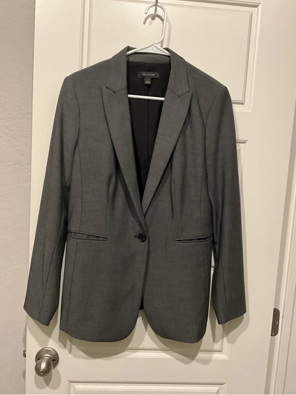 Ann Taylor Gray One Button Blazer Fully Lined Career Jacket [Size]”